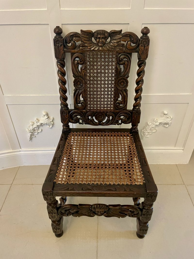 Set of Six Antique Victorian Quality Carved Oak Dining Chairs - Image 12